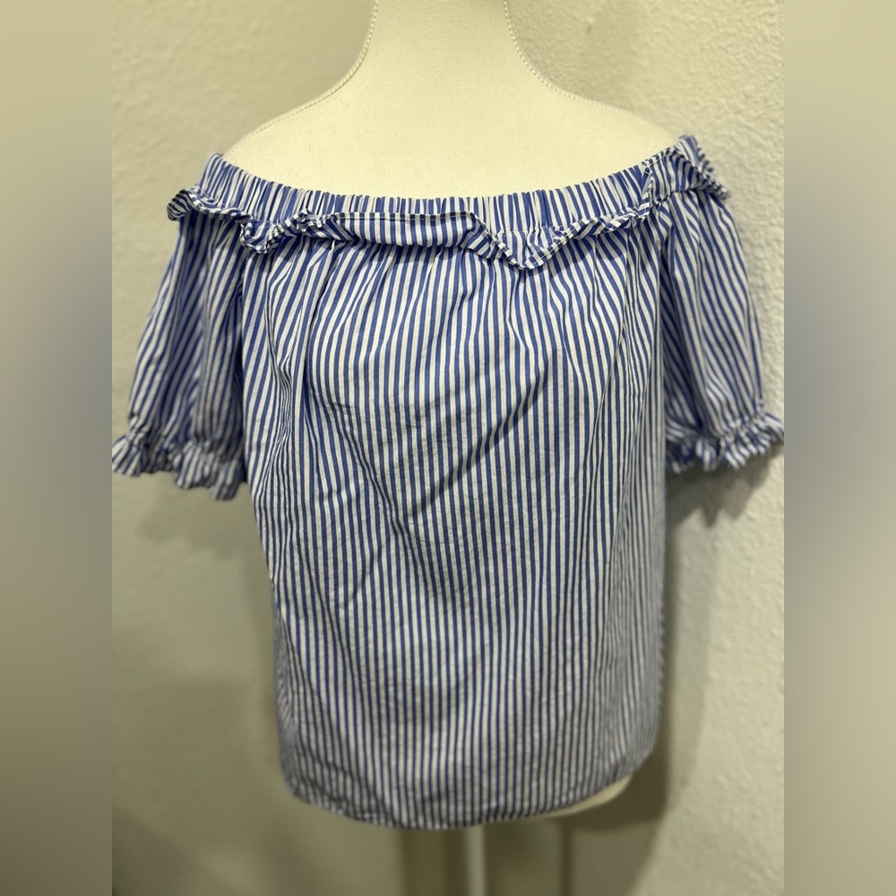 VINEYARD VINES Striped Off the Shoulder Short Sleeve Bardot Top EUC - Picture 2 of 9